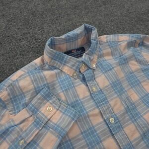 Vineyard Vines Shirt Mens Large Blue Pink Plaid Slim Fit Murray Prep Preppy